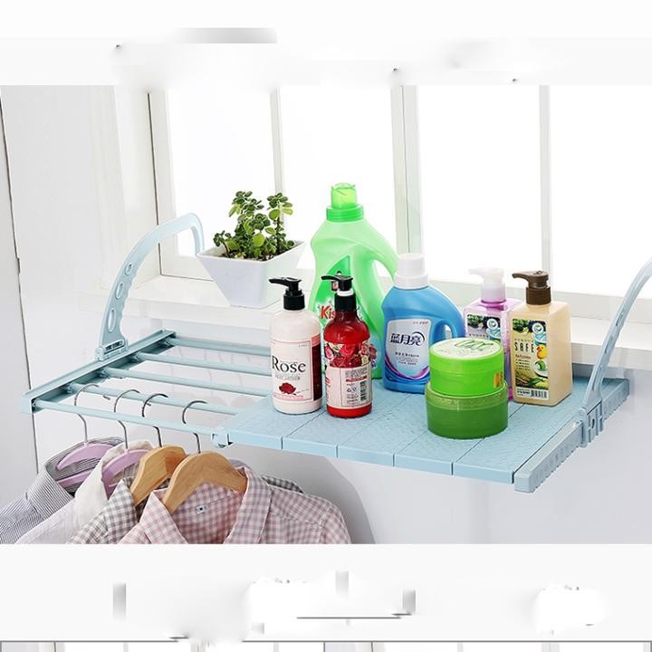 GIÀN PHƠI ĐỒ TREO BAN CÔNG ĐA NĂNG , Để giày dép, treo khăn, để lọ hoa trang trí . Kích thước : 45 cm [ kéo ra ] 80cm. rộng 35 cm