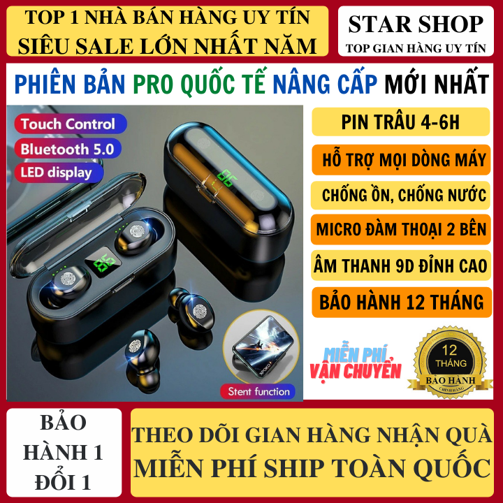 ( Bảo Hành 1 Năm ) Tai Nghe Bluetooth Không Dây Phiên Bản Pro Quốc Tế Nút CẢM ỨNG Kén Sạc 2000 Mah Âm Thanh Sắc Nét - Tai Nghe Bluetooth Không Dây Amoi F9 Pin Trâu - Tai Nghe Buetooth pin trâu, âm bass mạnh