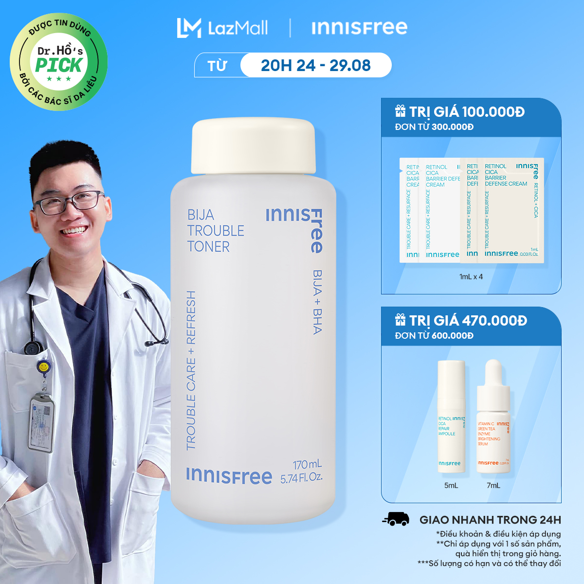 Nước cân bằng dành cho da mụn INNISFREE Bija Trouble Toner 170ml