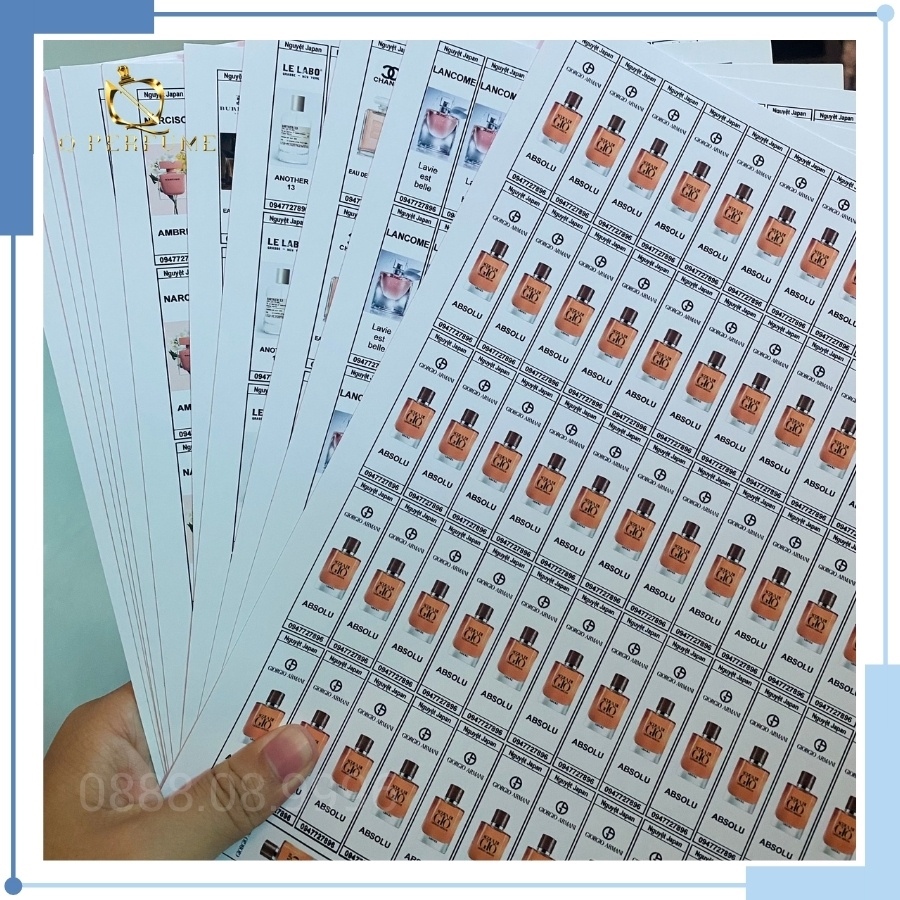Tem dán nước hoa lọ chiết nhiều kích cỡ 1 tờ A4 41-78 tem
