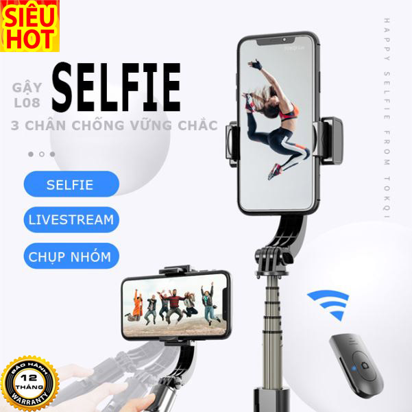 [HCM][ SIÊU HOT ] Gậy Chụp Hình Tự Sướng Selfie Kiêm Gimbal Chống Rung Stabilizer L08 Bluetooth 4.0 Chụp Ảnh-Quay Video Cực Nét Không Cần Tải Sử Dụng App Pin Trâu Dễ Sử Dụng Tương Thích Với Hầu Hết Điện Thoại Nhỏ Gọn Tiện Lợi Mang Theo