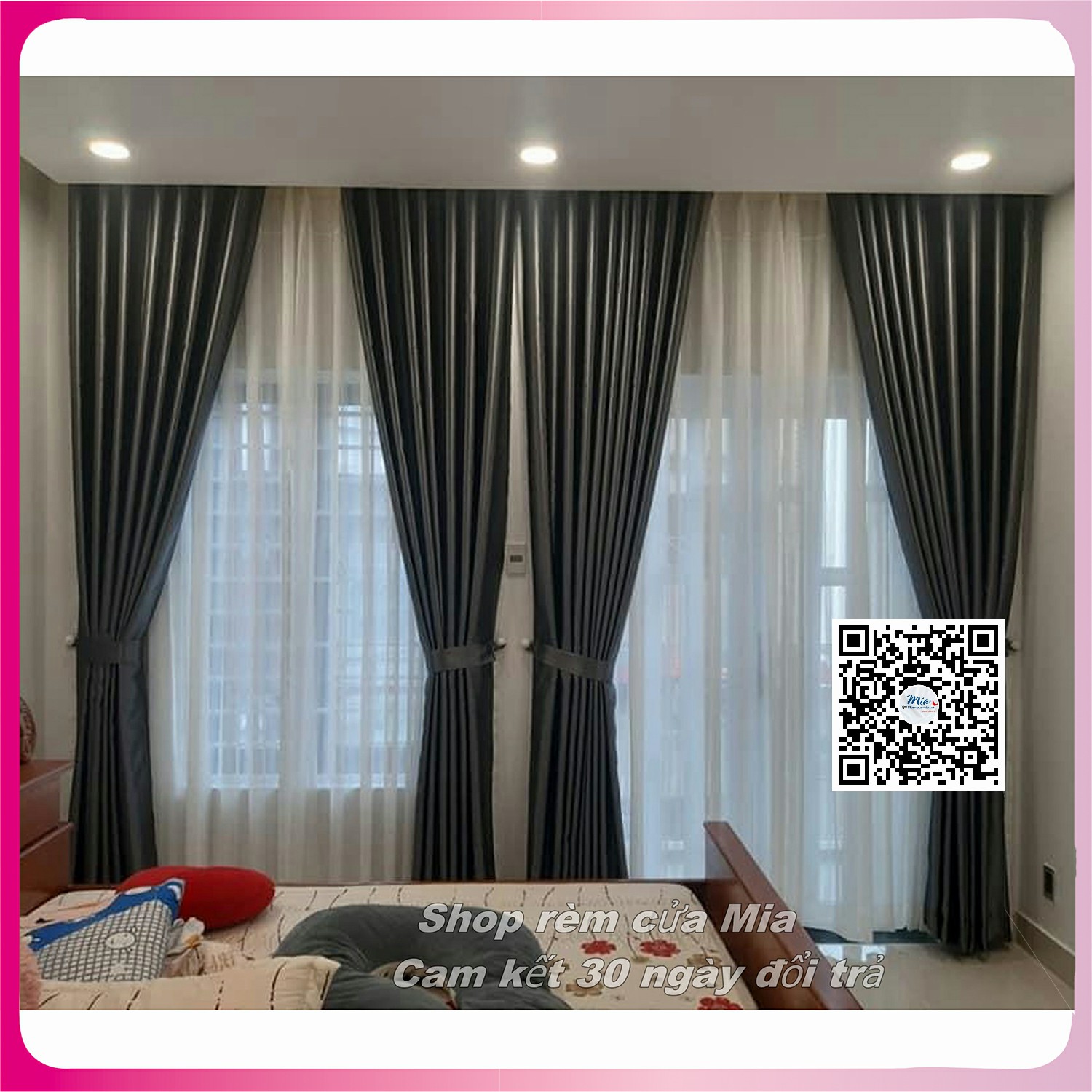 Rèm cửa màu xám đen ( xám xingfa), kích thước tùy chọn, chống nắng trên 95%, dùng làm màn cửa chính, rèm cửa sổ, background, shop trang trí nội thất Duy Huệ