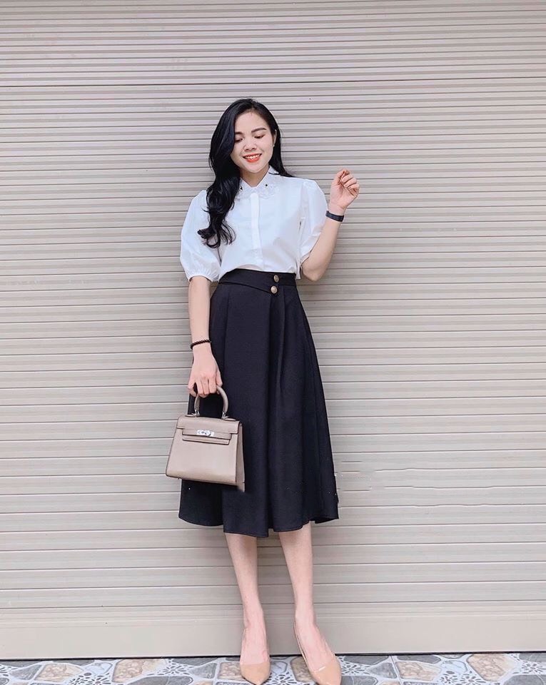 Chân váy dáng dài phối 2 cúc