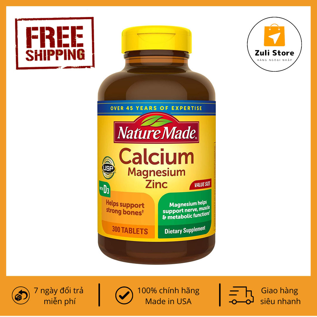 Viên uống bổ sung canxi Nature Made® Calcium Magnesium Zinc With vitamin D 300 của Mỹ