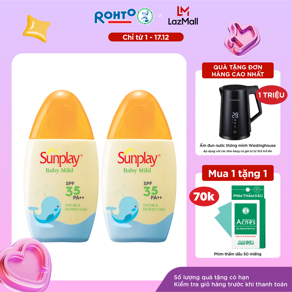 [VB] Bộ 2 kem chống nắng Sunplay cho bé từ 6 tháng tuổi và da nhạy cảm, dạng sữa Sunplay Baby Mild SPF 35, PA++ 30g