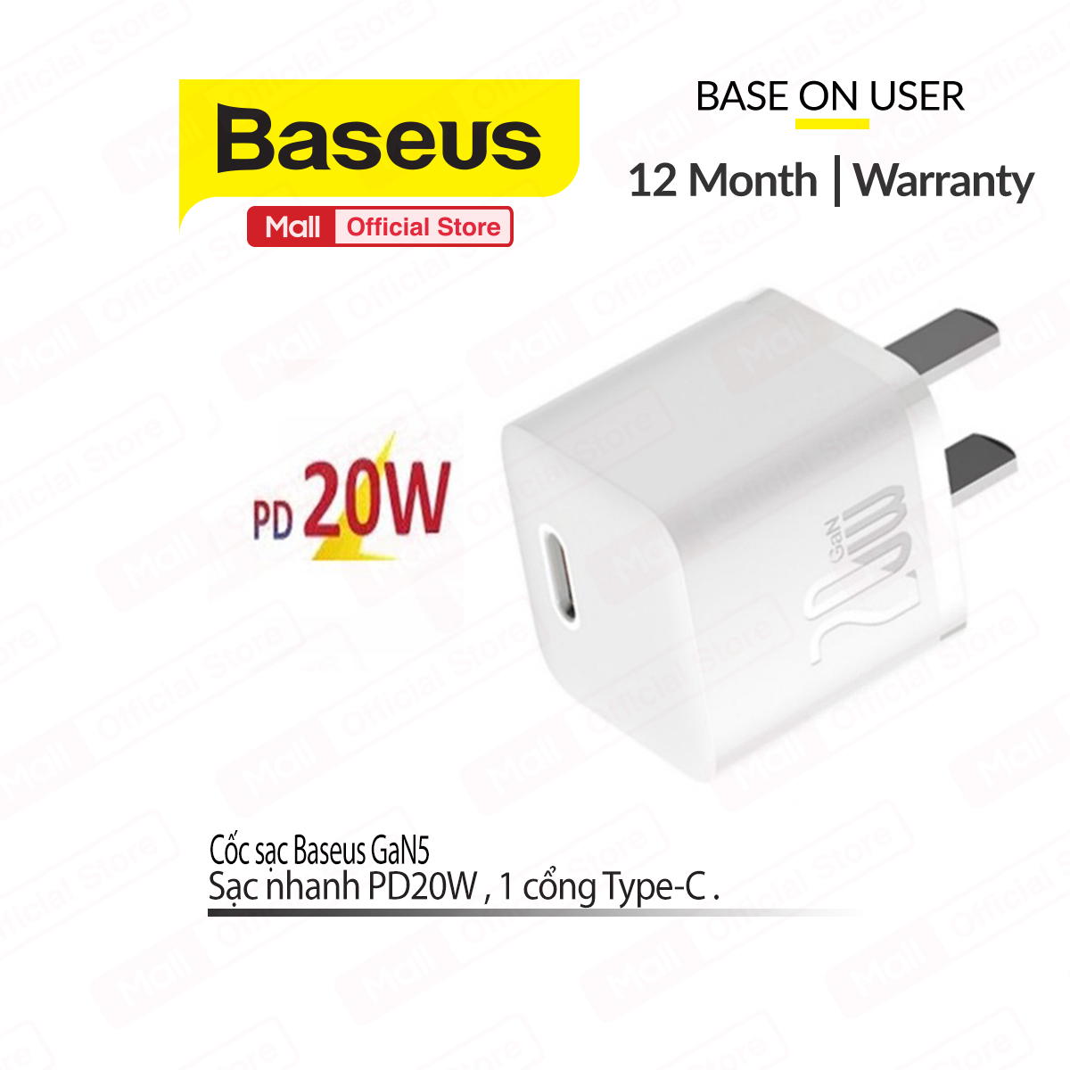 Củ sạc nhanh baseus gan5 fast charger 1c 20w