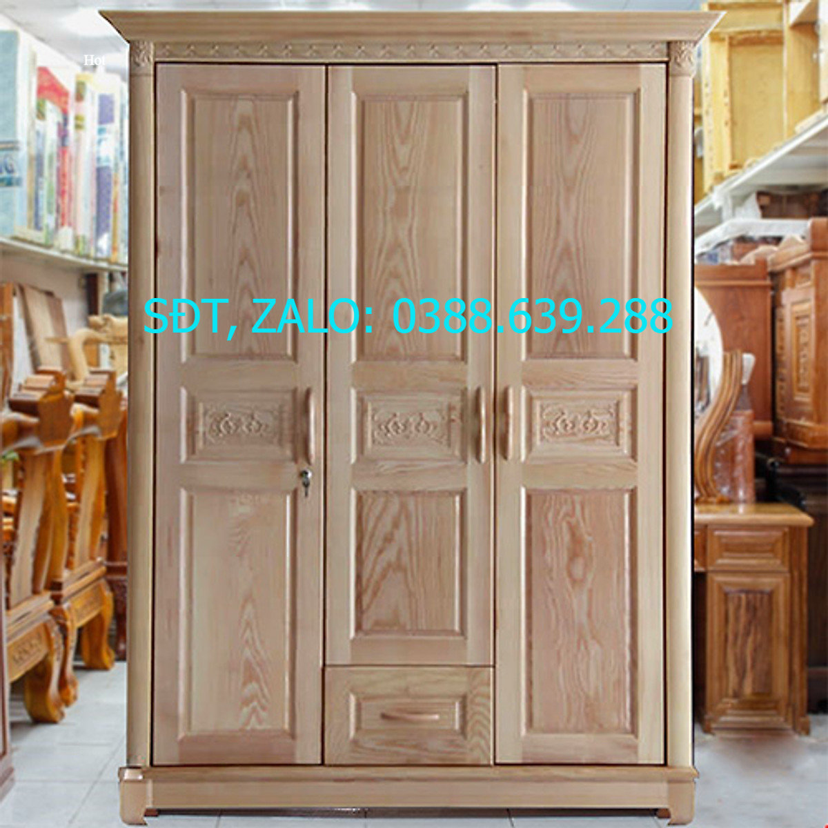 Tủ áo 3 cánh gỗ sồi nga màu tự nhiên , tủ gỗ đựng quần áo , tủ áo 1m6