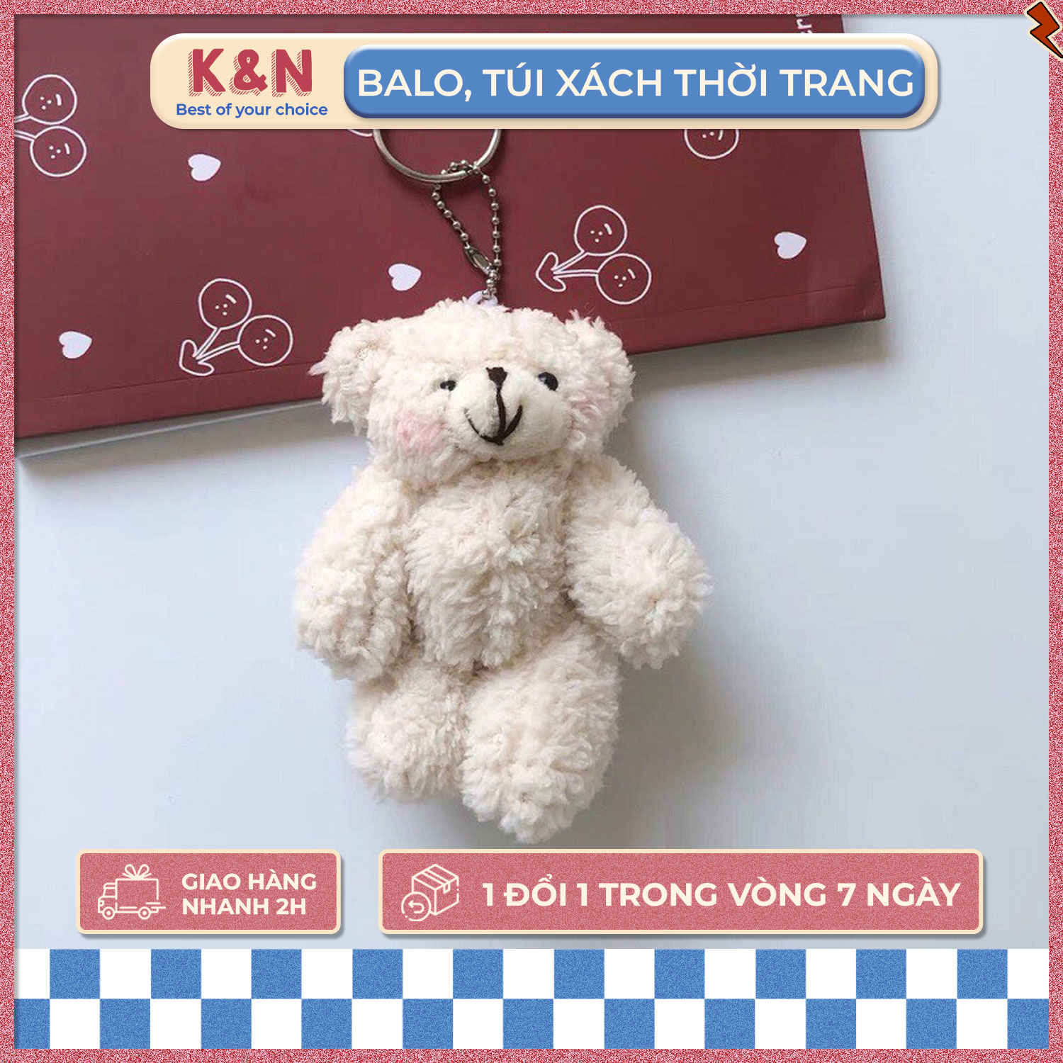 Phụ kiện túi xách móc khóa gấu bông, móc khóa gấu bông gắn chìa khóa, túi xách, balo siêu cute - opk091 - k&n store