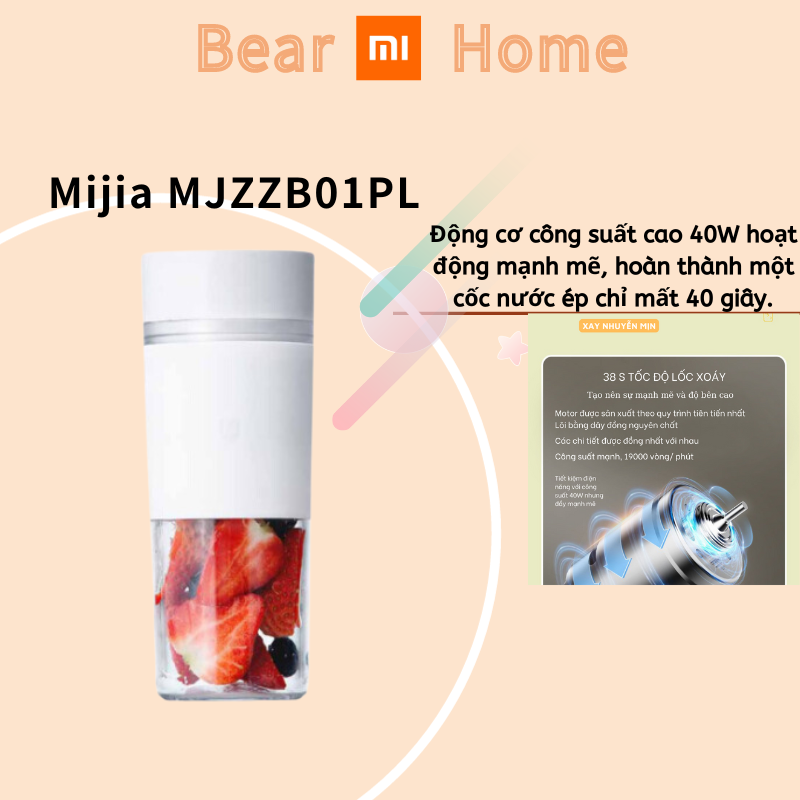 Máy xay sinh tố tích điện cầm tay Xiaomi, máy xay sinh tố di động sạc pin Mijia MJZZB01PL-Bear-Home store