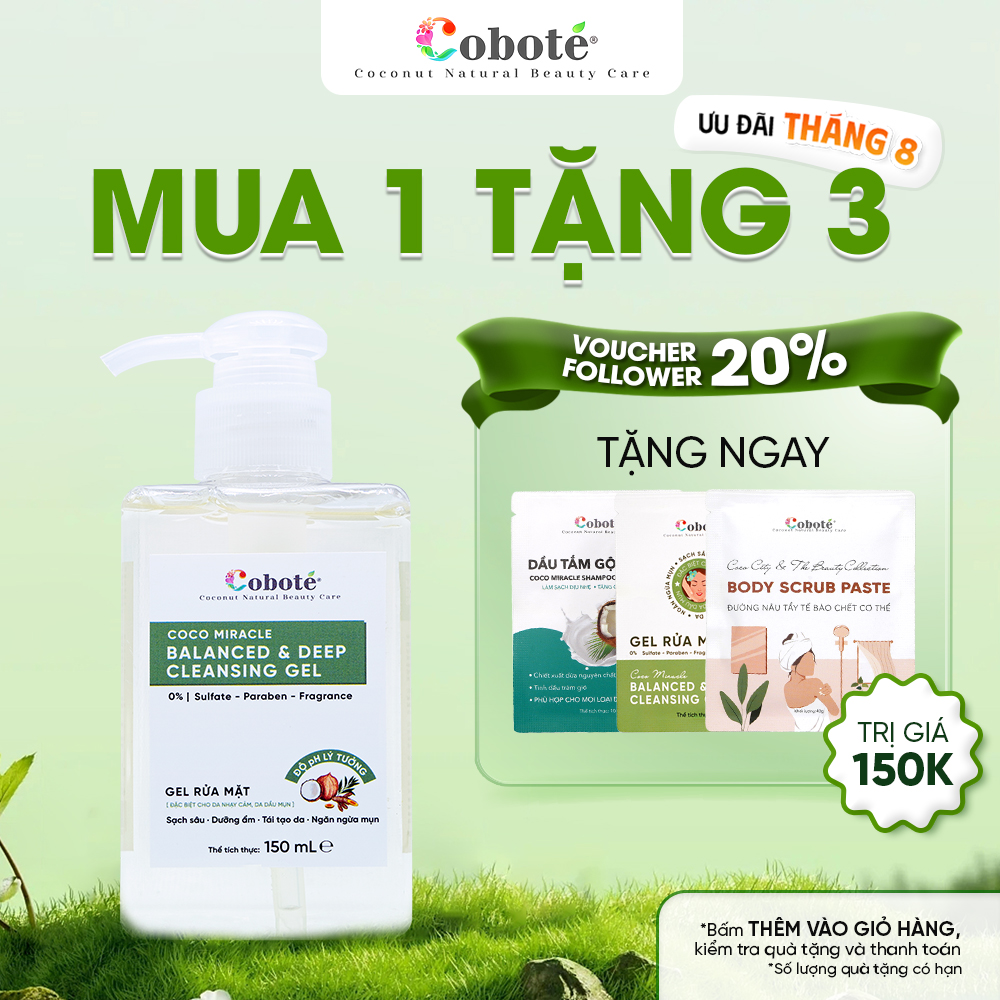 Gel rửa mặt cho da dầu, mụn Cobote làm sạch dịu nhẹ, cân bằng độ ẩm cho da 30ml/150ml
