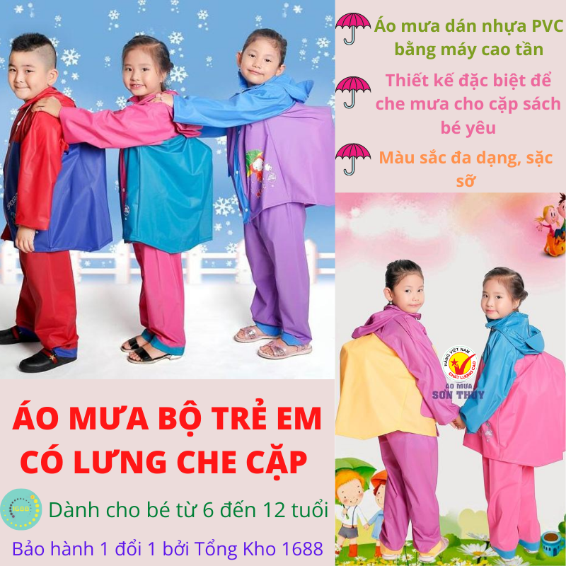 [SALE 50%] Áo mưa cho bé, Áo mưa bộ, Bộ quần áo mưa có lưng che cặp trẻ em -  Bộ quần áo mưa trẻ em Sơn Thủy có che cặp sách cao cấp- Đủ SIZE cho các bé - Chất liệu PVC có độ bền cao - Bảo vệ tốt cho bé và cặp sách.