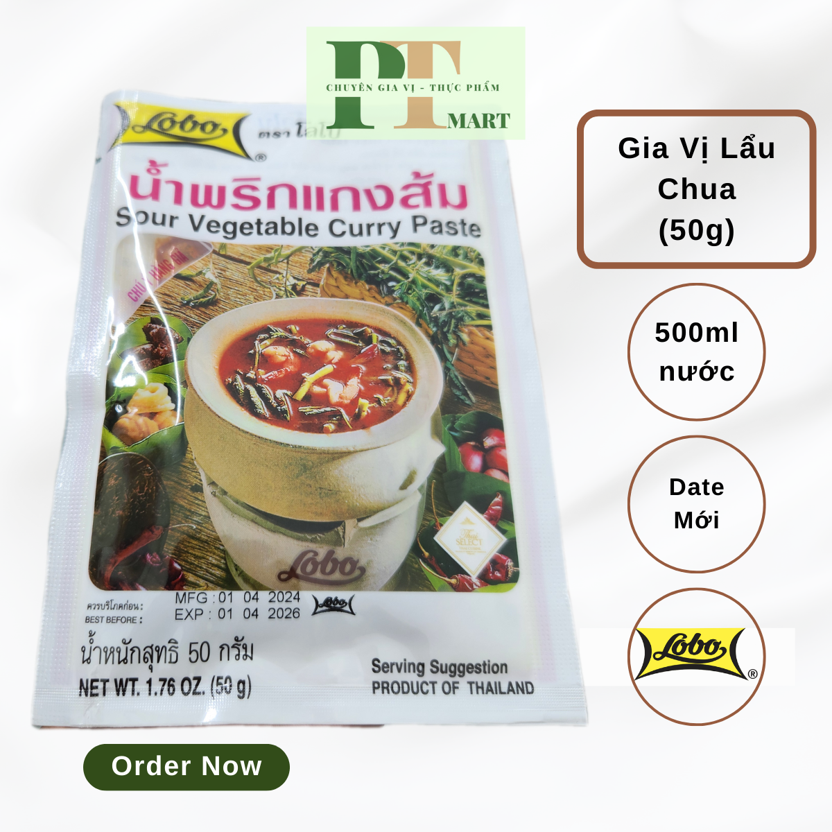 Gia vị Lẩu Thái Chua chính hãng hiệu Lobo. Gói Lẩu Chua 50gr
