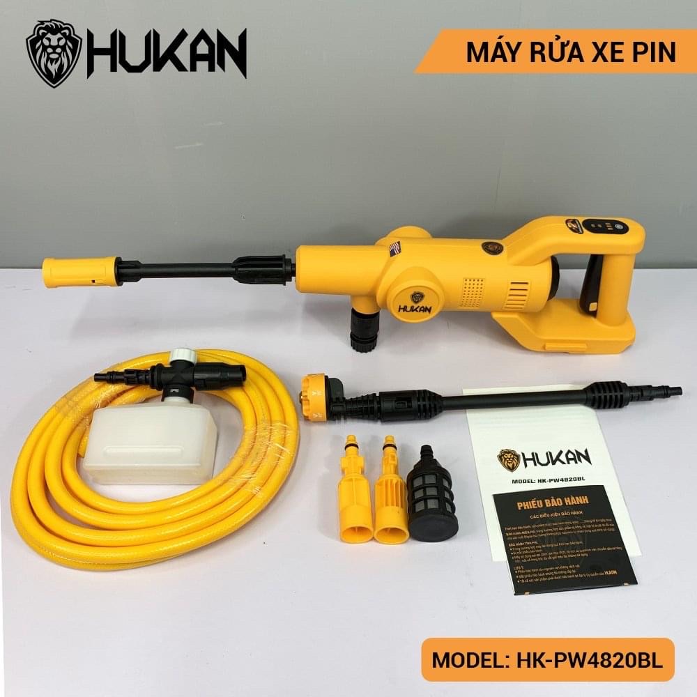 Combo máy rửa xe pin hukan hk-pw4820bl thế hệ mới | áp lực 2.8 bar công suất 320w