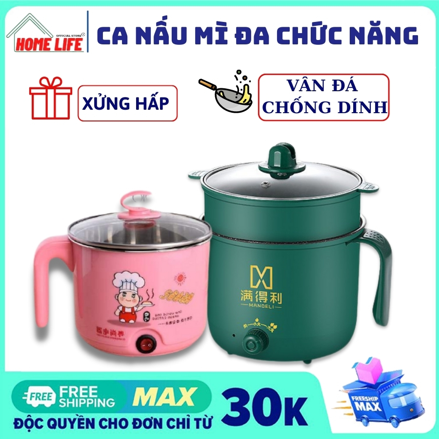 Ca Nấu Mì, Nấu Cơm Đa Năng Có Tay Cầm 1,8L - Giá Hấp Inox, Ca Mỳ Đa Năng Cooking Pot