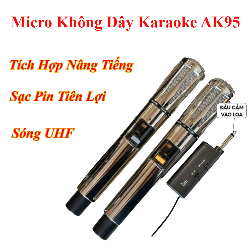 Micro Không Dây AK95 Thiết Kế Kiểu Mới Bắt MắtHiện ĐạiPhạm Vi Bắt Sóng Khoảng 25mSóng Uhf Chống Hú Cực TốtMicro Hát NhạyÂm Ra NhẹHút Tiếng Mic Rất Tốt.Phù Hợp Cho Loa Karaoke Xách TayLoa Kẹo KéoLoa Bluetooth...