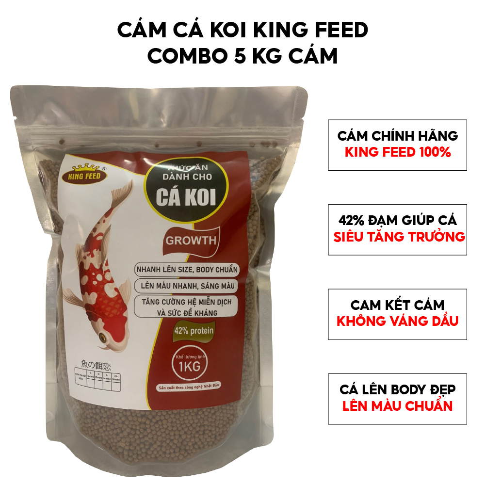 Cám Cá Koi King Feed 5kg Siêu Tăng Trưởng 42% Độ Đạm, Thức ăn cho cá Koi King Feed