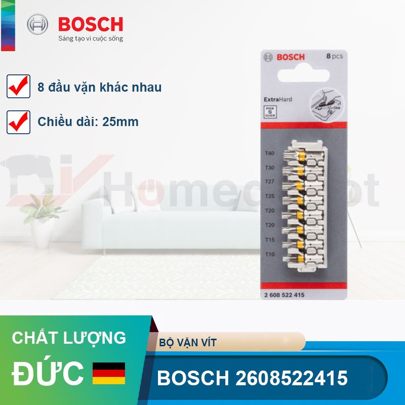 Bộ vặn vít 8 món extra hard 25mm đầu torx bosch 2608522415