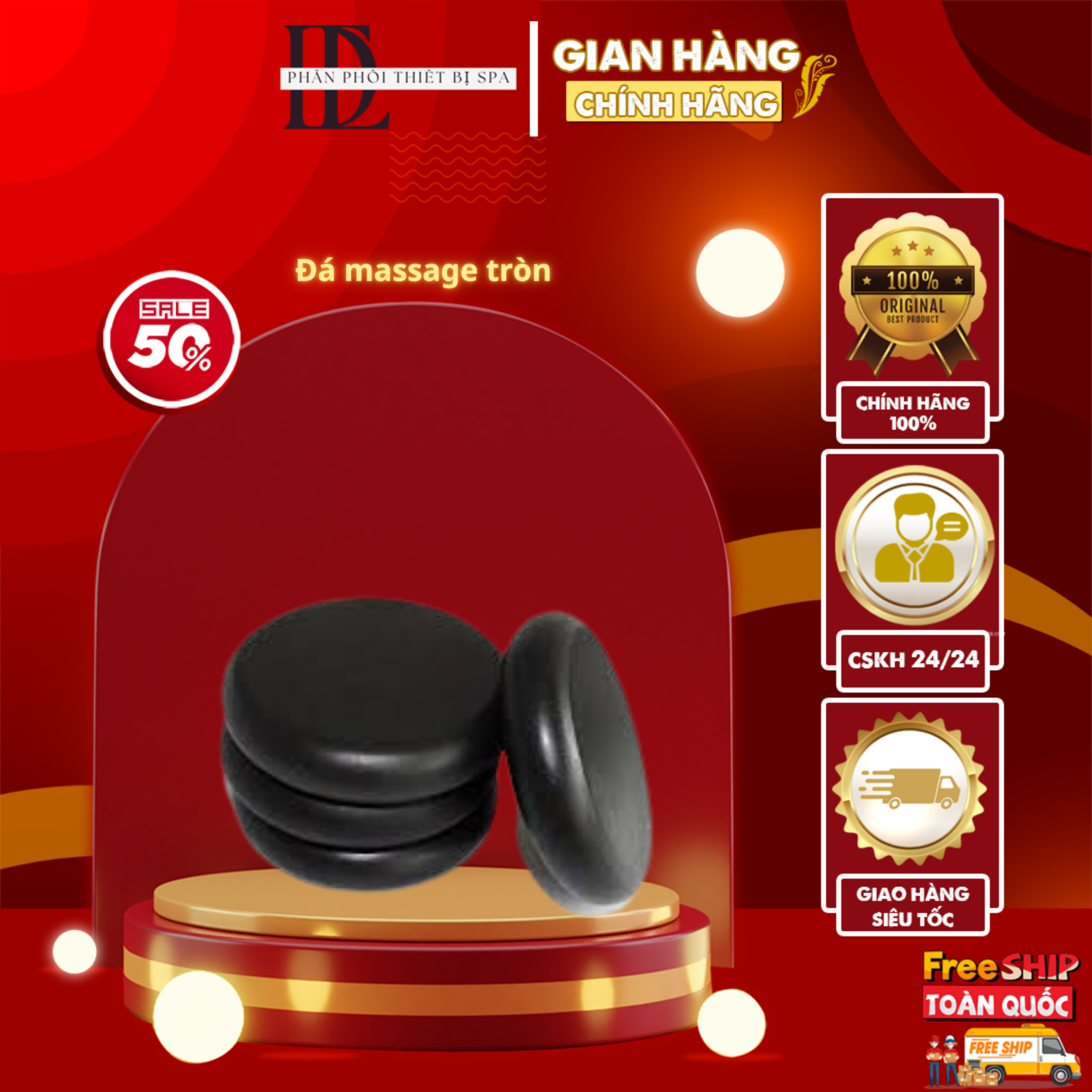 Đá nóng massage body đả thông kinh lạc tròn 8x8cm