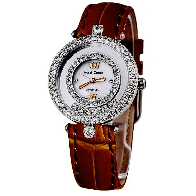Đồng Hồ Nữ Royal Crown Dây Da Mặt Tròn Đính Đá 34mm Viền Xoàn Chạy - dong ho nu -đồng hồ nữ giá rẻ -đồng hồ nữ chống nước -đồng hồ nữ chính hãng- đồng hồ nữ - đồng hồ đôi nam nữ- đồng hồ thông minh