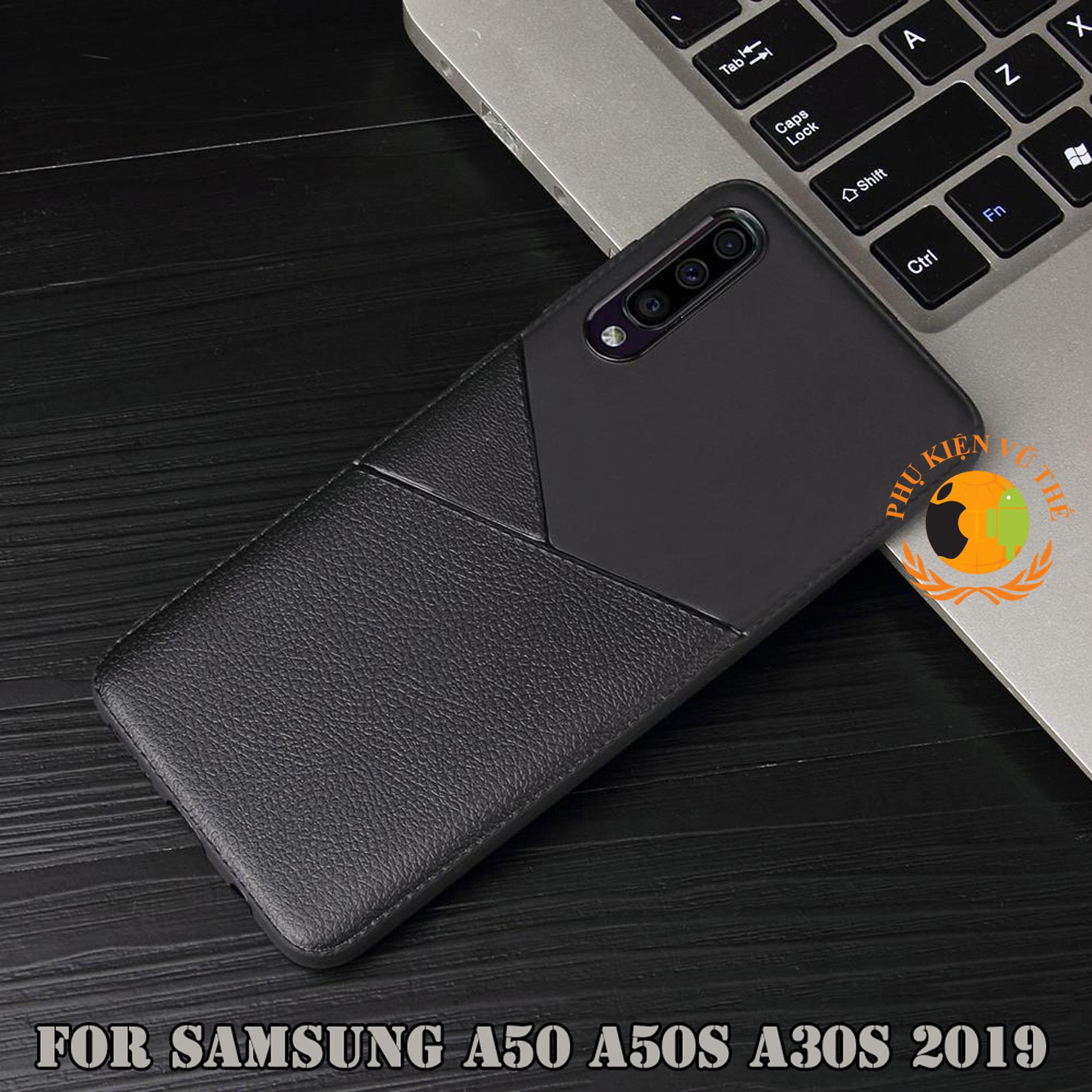 Ốp Lưng Nhựa Dẻo Đen Giả Da Samsung Galaxy A50 A50s A30s 2019 Họa Tiết Cắt 3D Sắc Sảo