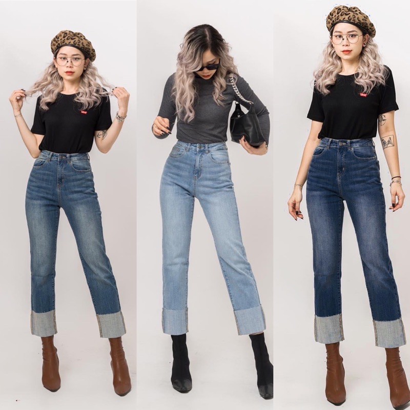Quần Jeans Suông Ống Đứng Co Giản Form Chuẩn