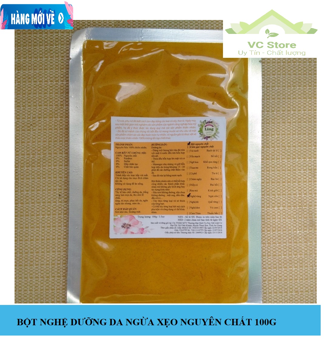 Bột nghệ vàng nguyên chất dưỡng da ngừa sẹo 100g - mẫu mới