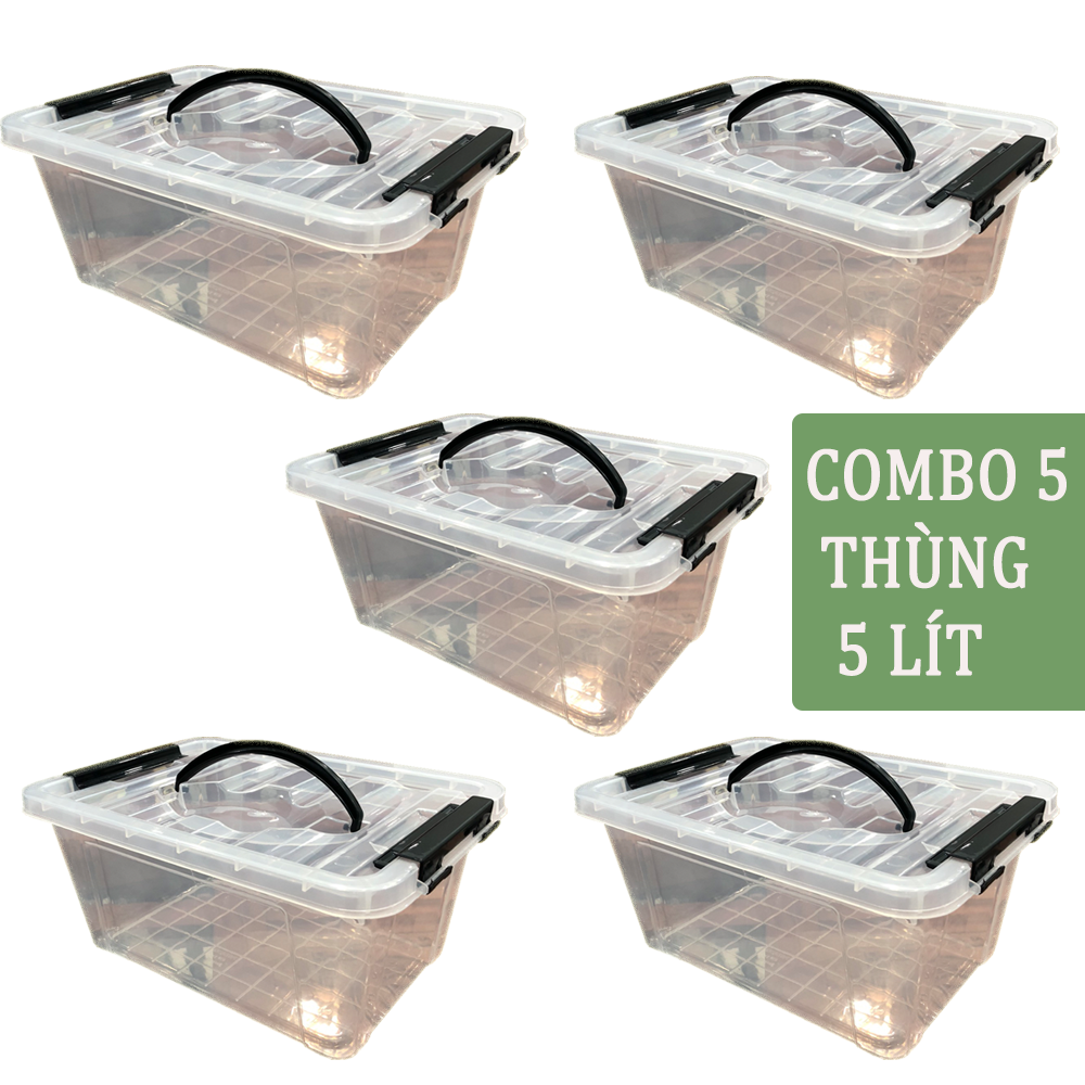 Thùng nhựa 5000ml trong suốt đựng đồ đa năng có quai xách - kích thước thùng : 28 cm - 20 cm - 14.5 cm
