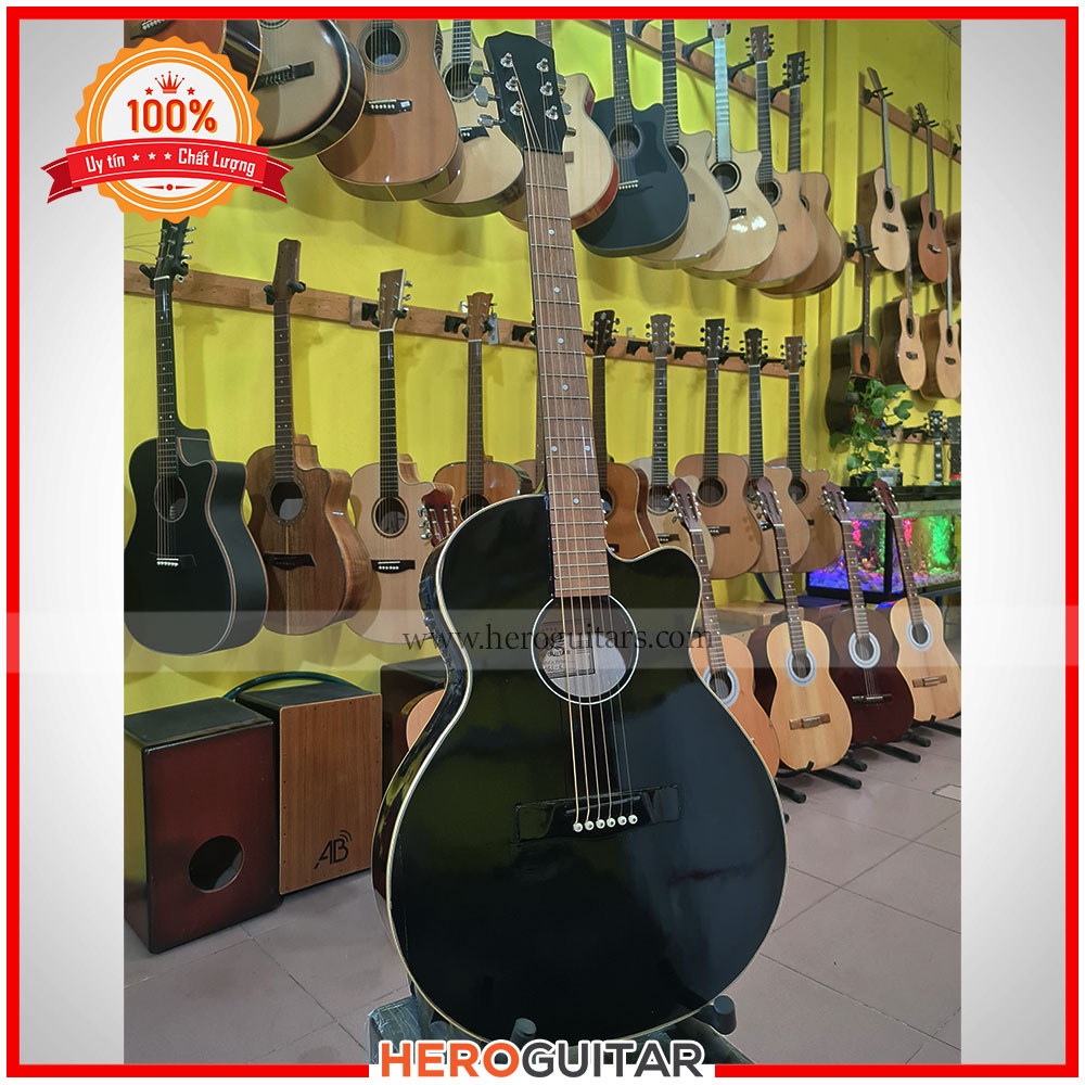 Guitar Acoustic màu đen có EQ - Guitar Hero Basic 3 E [A.B3-E] - Tặng kèm bao da 3 lớp và phụ kiện, Bảo hành 12 tháng.