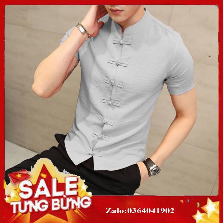 Áo sơ mi đũi cổ tàu chất siêu đẹp siêu mát màu xám