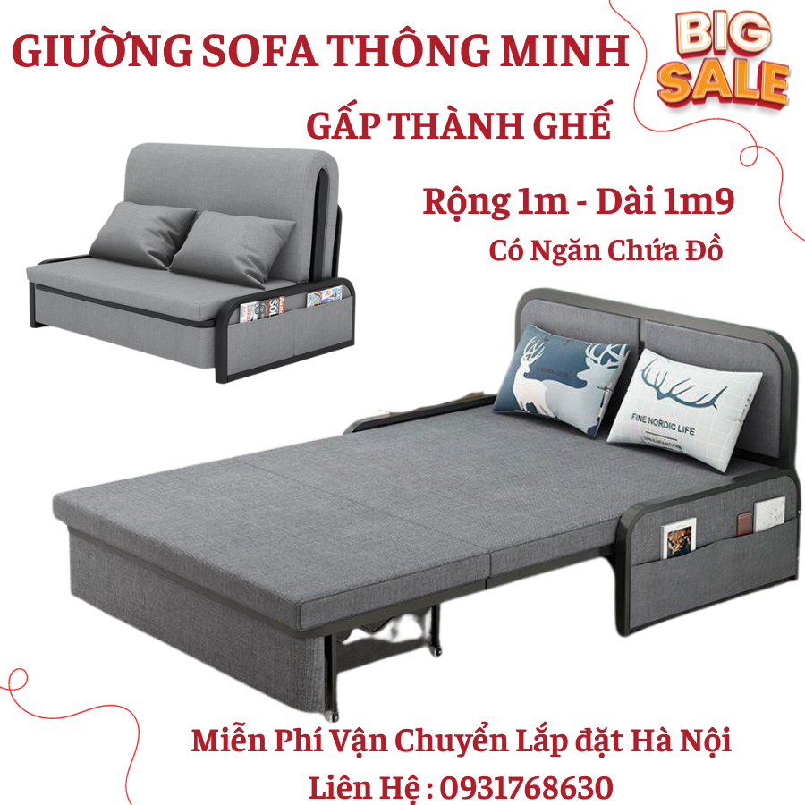 Giường sofa gấp gọn , giường sofa khung kim loại cao cấp , giường sofa có ngăn chứa đồ , giường gấp gọn