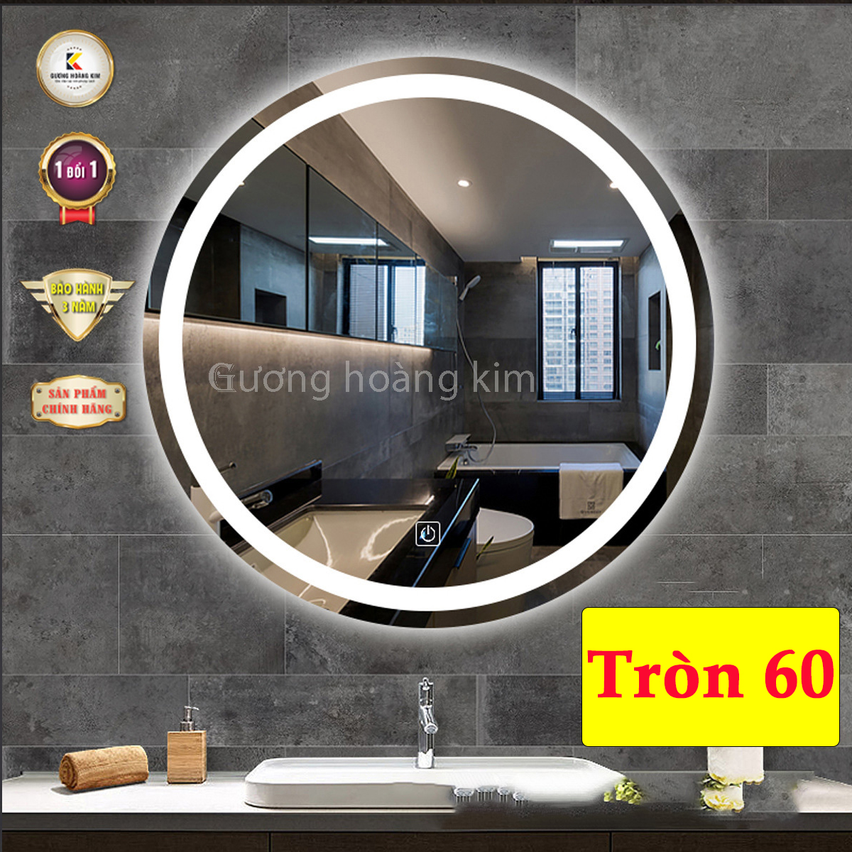 Gương trang điểm led tròn cảm ứng thông minh, gương bàn trang điểm, nhà tắm phòng tắm - guonghoangkim kích thước D60cm