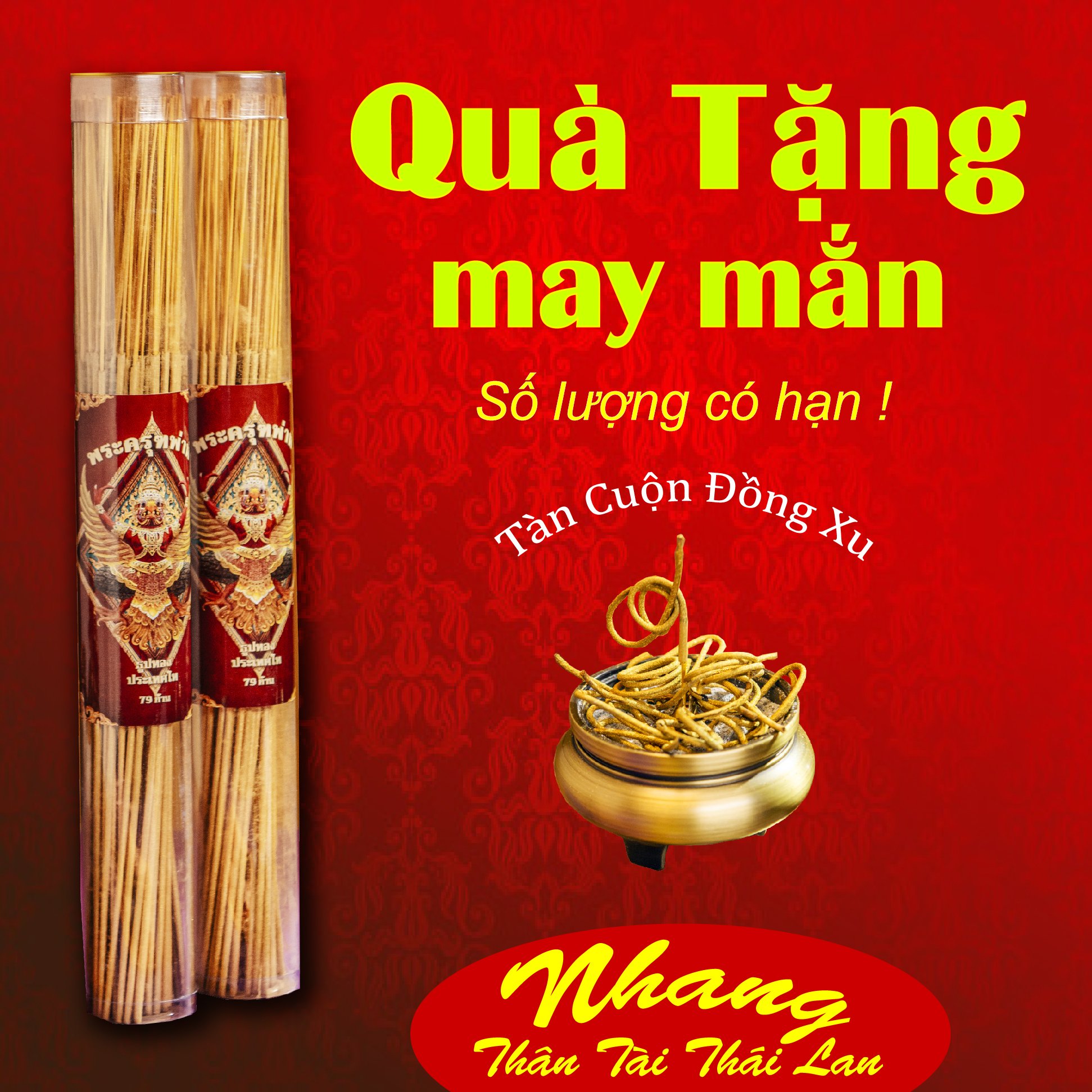 Nhang vàng thần tài Garuda, nhang sạch kim điểu cuốn tàn có ánh vàng mùi hương dễ chịu, nhang cúng phong thủy đốt ko khói, không độc hại, hương cuộn hình đồng xu, đậu tài lộc, xua đuổi tà khí.
