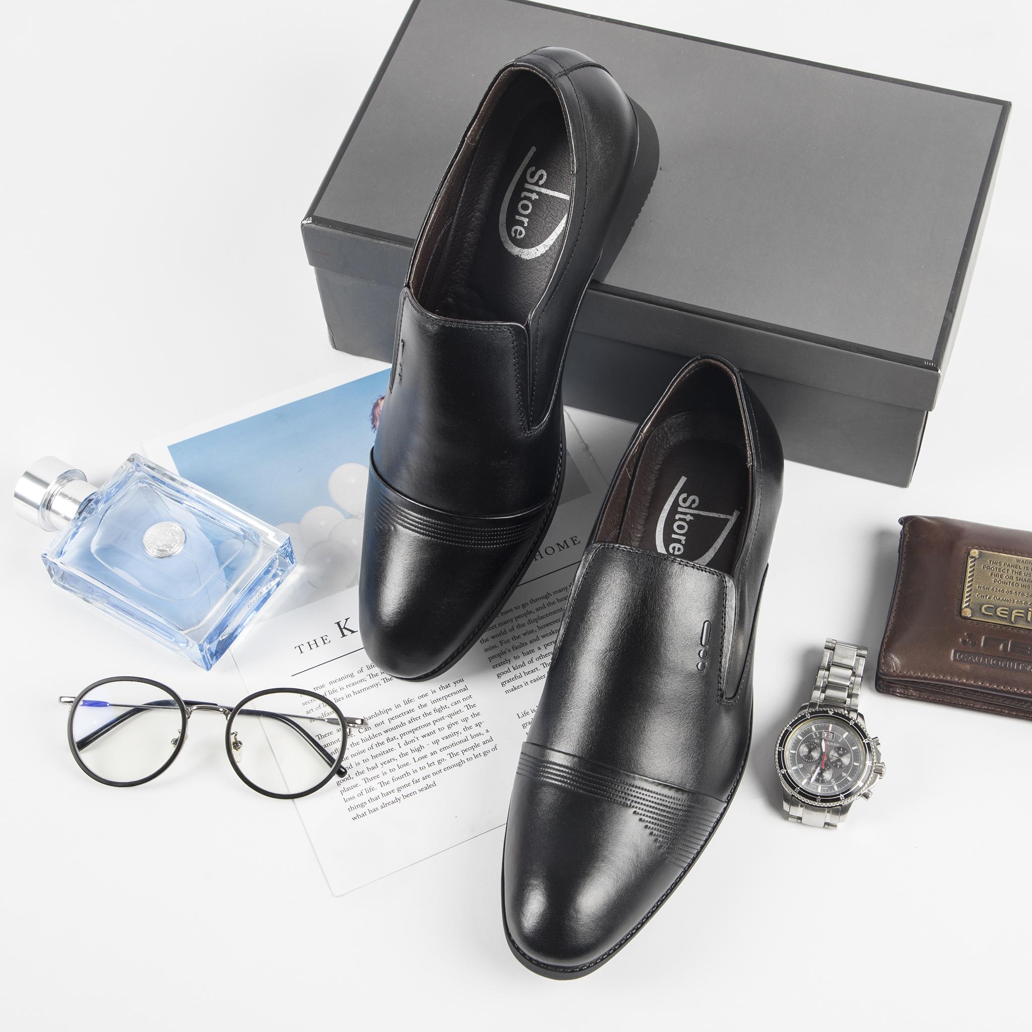 Giày Tây Nam - Da Bò - Đế Cao Su Đúc Nguyên Khối - Miếng Lót Mềm Êm Chân - D.018 - Đen - Bảo Hành 1 Năm