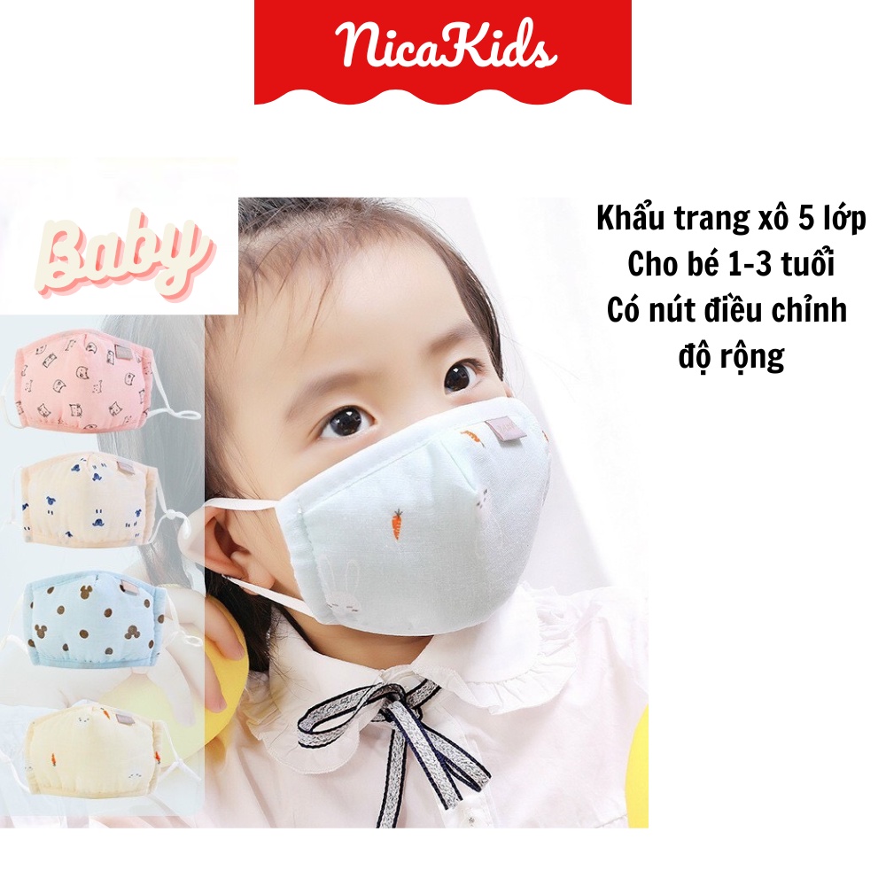Khẩu trang xô xuất nhật túi zip 5 lớp có nút điều chỉnh cho bé Hương Say