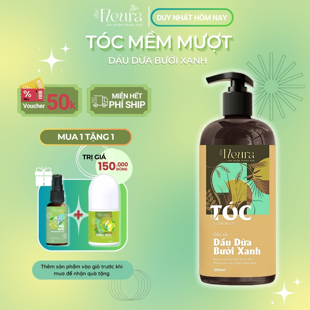 Dầu xả dầu dừa bưởi xanh dầu xả thiên nhiên mượt tóc thảo mộc the fleura kem xả tóc phục hồi tóc hư tổn dầu xả