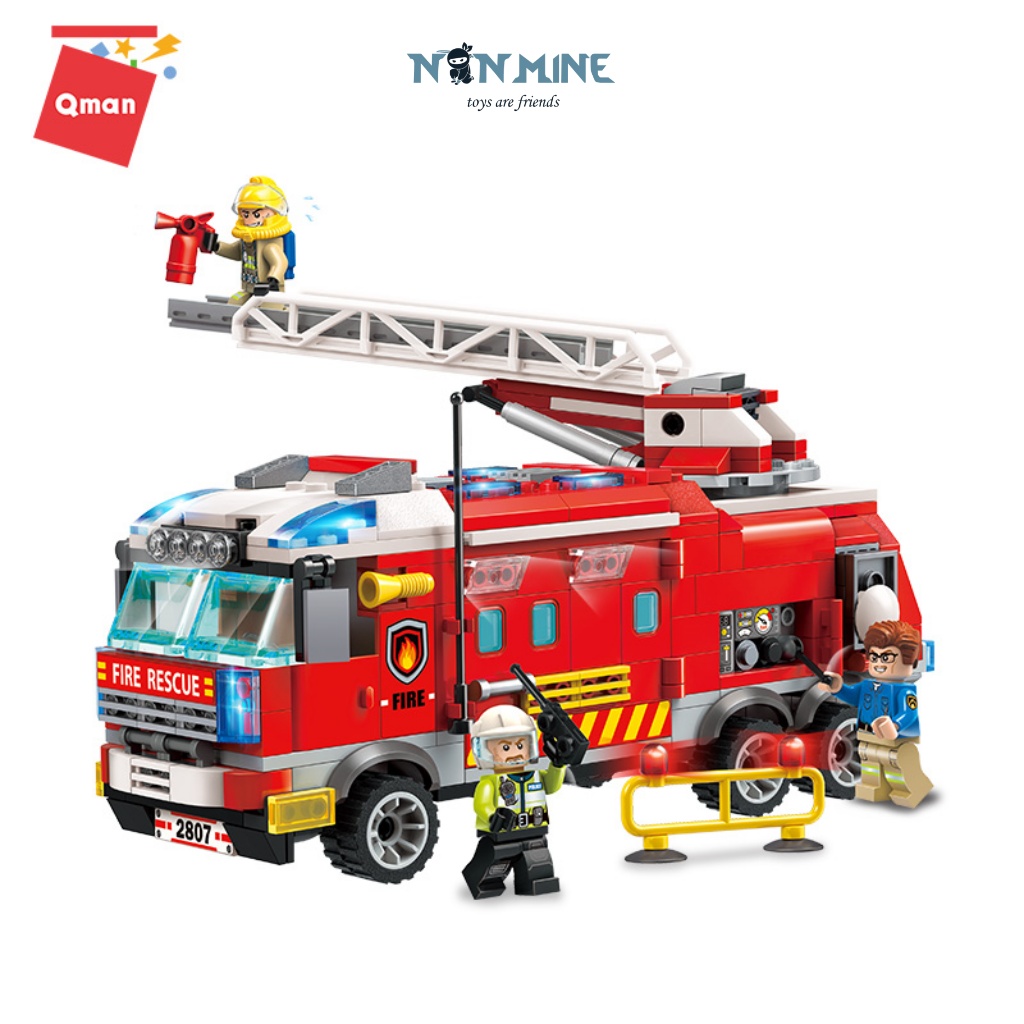 Bộ xếp hình non lego cứu hỏa keeppley qman 2807 xe cứu hỏa 366 chi tiết 3 minifigures cho trẻ từ 6 tuổi