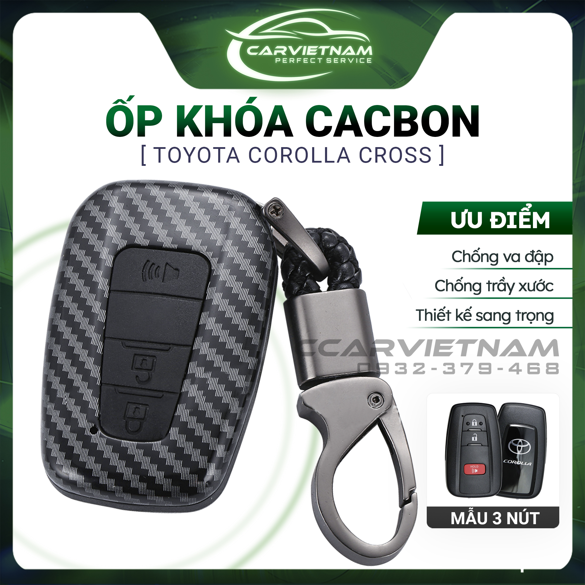 Ốp Chìa Khóa Ô Tô Toyota Cross 2020 2021 2022 2023 (Mẫu 3 Nút) Vân Cacbon Cao Cấp - Bọc Chìa Khóa Bảo Vệ Khóa Xe Hơi Chống Va Đập Và Trầy Xước Với Thiết Kế Đẹp Và Tinh Tế - Ccar Vietnam