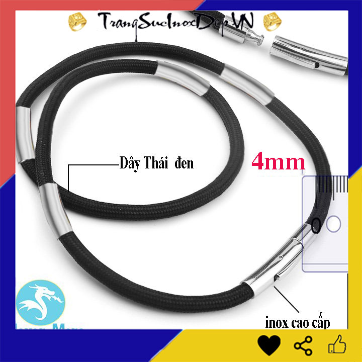 Dây chuyền nam dù Thái màu đen bọc khoen inox trơn sáng bóng không đen khóa vip - Thể hiện đẳng cấp phái mạnh
