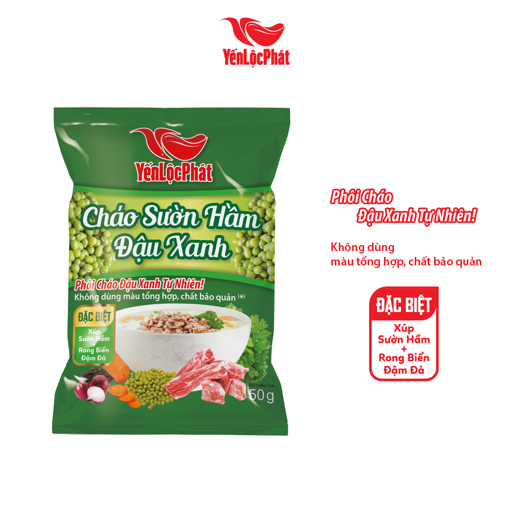 Cháo gói sườn hầm đậu xanh Yến Lộc Phát - Cháo ăn liền cho bé và người ốm phục hồi sức khỏe - Thùng 30 Gói