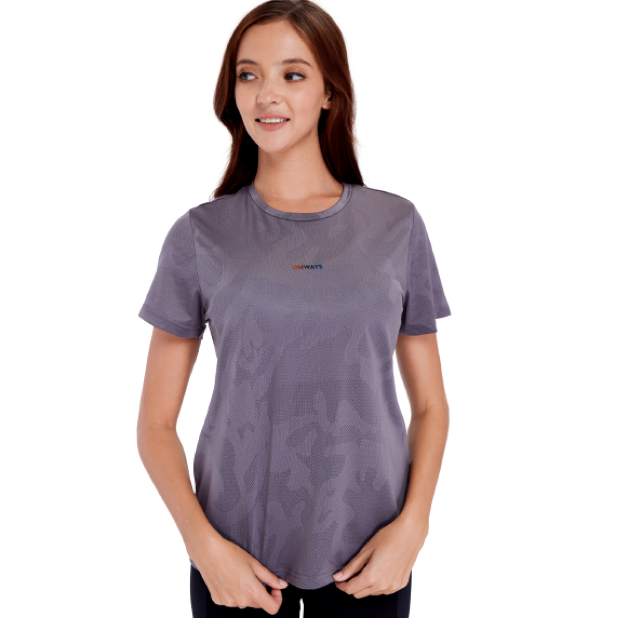 Onways áo thun thời trang thể thao nữ dệt họa tiết camo logo gradient