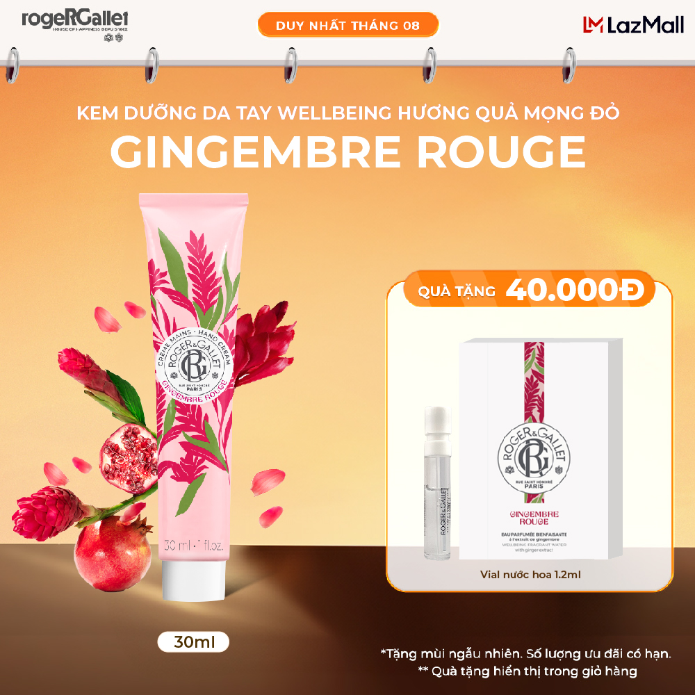 [09/2027] Kem dưỡng da tay Wellbeing hương quả mọng đỏ Roger&Gallet Gingembre Rouge 30ml