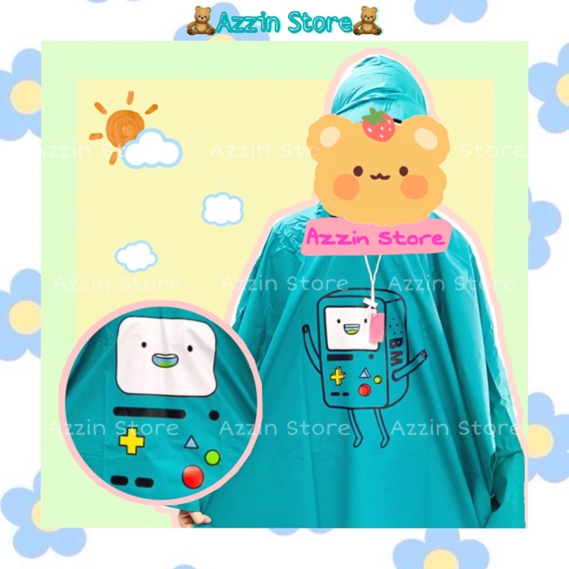 Áo Mưa BMO Adventure Time Hoạt Hình Dễ Thương Cánh Dơi Màu Xanh Phong Cách Hàn Quốc Vải PVC Tiện Lợi