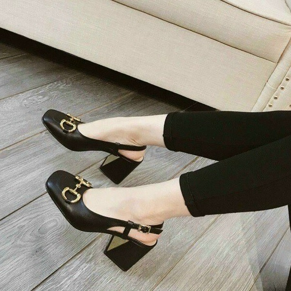Giày cao gót nữ 7p đế vuông hở gót sang chảnh
