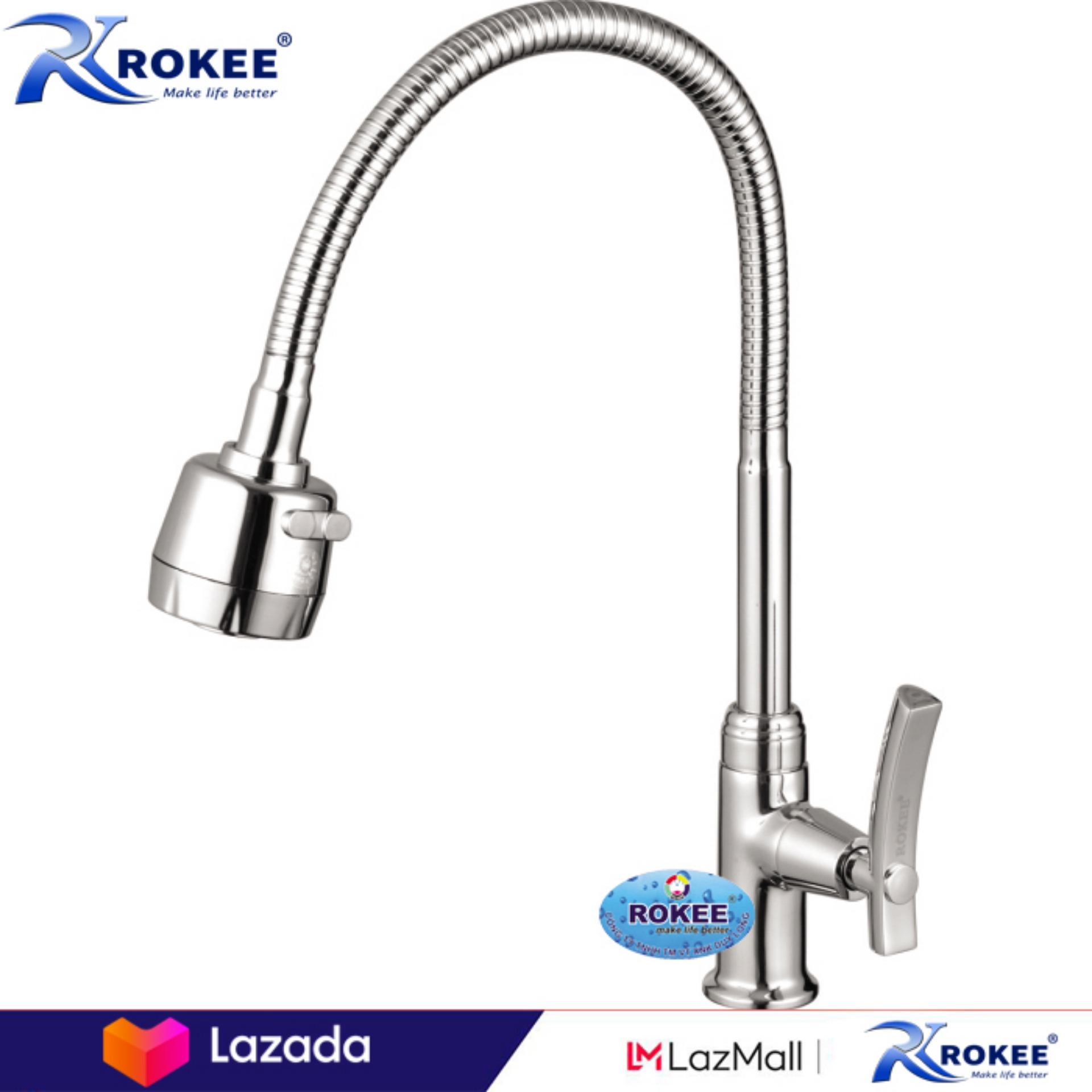 Vòi rửa chén lạnh cần lò xo Rokee DL-190X (Trắng bạc)