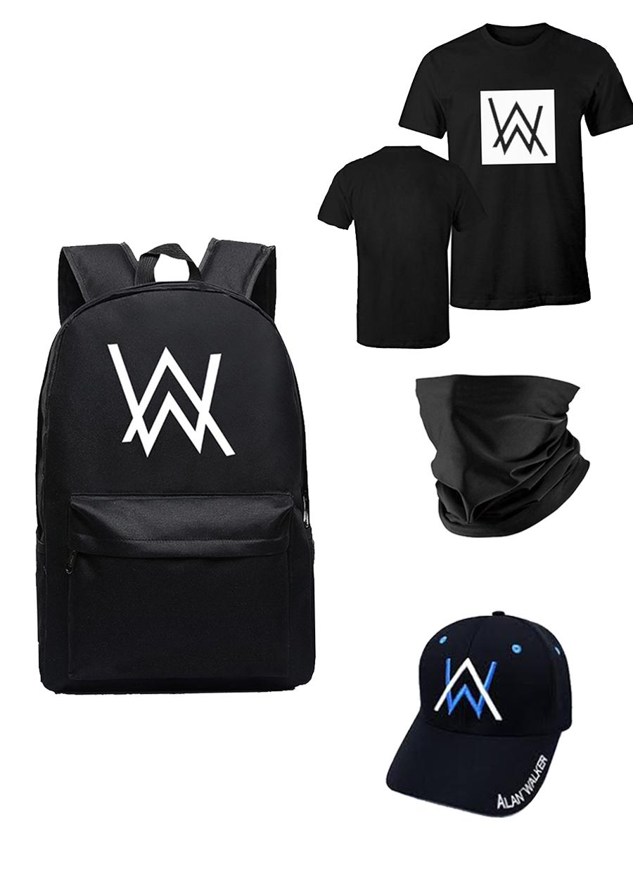 Combo ALan Walker Balo, nón, áo thun, khăn bịt mặt đen trơn