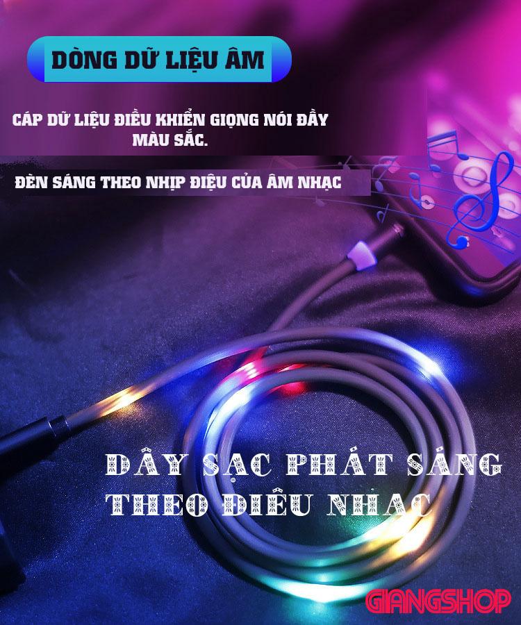 [HCM]Dây Cáp Sạc Có Đèn Led Cảm Ứng Âm Thanh đầu hit nam châm nhấp nháy theo điệu nhac Dây chất liệu TPE đàn hồi cao bọc nhựa PVC cao cấp đèn phát sáng theo âm thanh 3 đầu hít: Apple Type C Samsung KhanhLinhGiangShop
