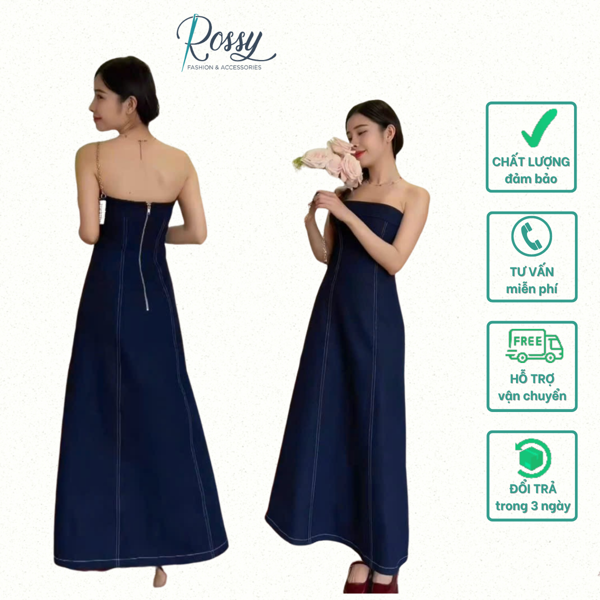Đầm jean cúp ngực ôm body Freesize Rossy Fashion - SR155