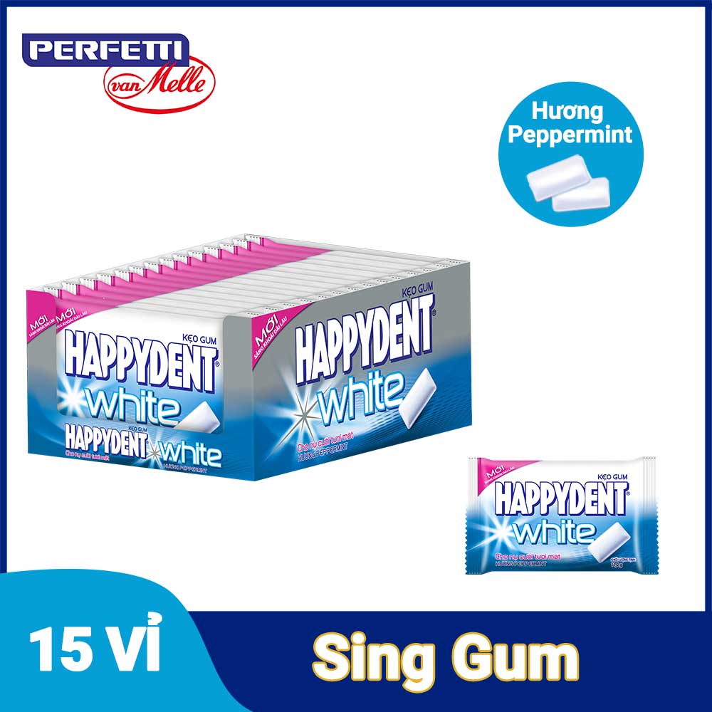 Kẹo cao su sing gum Happydent White hộp 15 vỉ