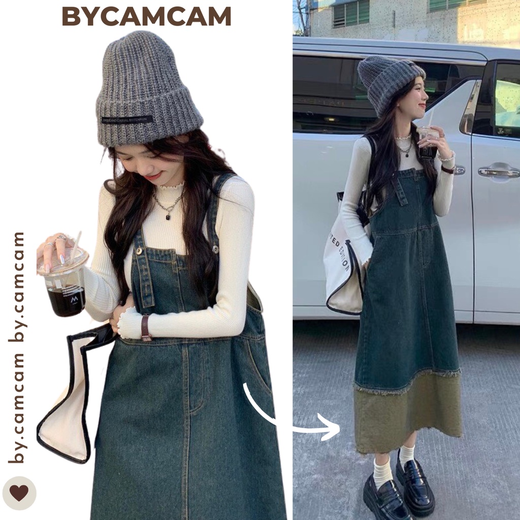 Váy yếm jean dáng dài phối 2 màu tiểu thư mẫu mới mùa đông 𝑩𝒚.𝑪𝒂𝒎𝒄𝒂𝒎