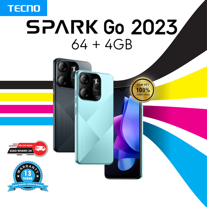 Điện thoại Tecno SPARK GO 2023 4GB/64GB - Mediatek Helio A22 | 5000 mAh | 6,6" HD+| Cảm ứng vân tay | Bảo hành chính hãng 13 tháng